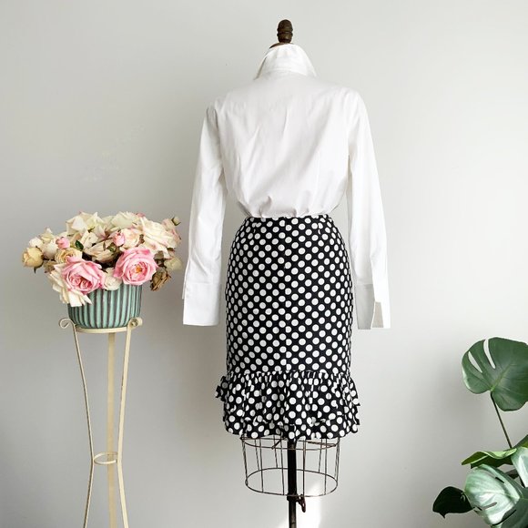 LOUBEN Black and White Dots Skirt with Ruffled Hem  Size 8 - Picture 3 of 6